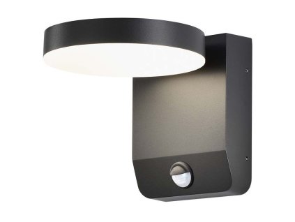 Černé fasádní LED svítidlo kulaté s pohybovým čidlem 17W IP65