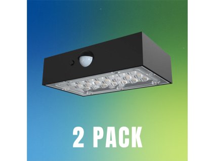 Černé LED nástěnné solární svítidlo s pohybovým čidlem 3W IP65, BALENÍ 2 KUSY