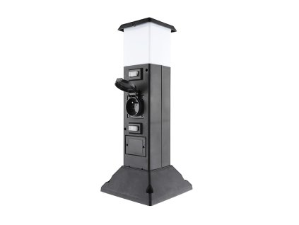 Solight zahradní sloupek IP44 s LED osvětlením, plast, 2 zásuvky, hranol, černý