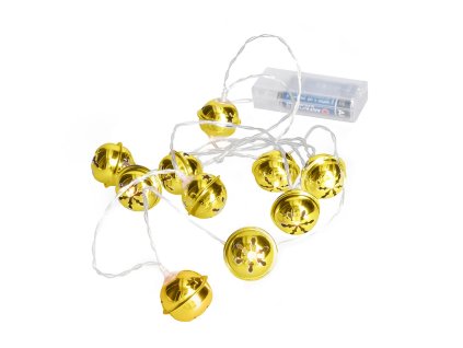 Solight LED vánoční řetěz rolničky, 10x LED, zlatá, 1,5m, 2x AA