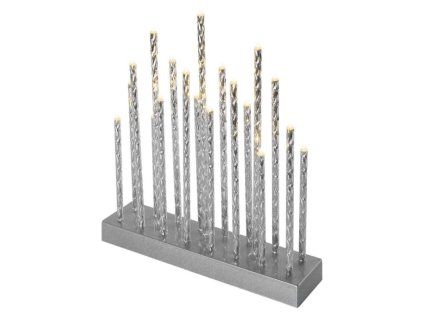 LED svícen stříbrný, 28,5 cm, 3x AA, vnitřní, teplá bílá, časovač