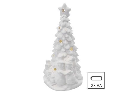 LED keramický stromek se sněhuláky, 33,5 cm, 2x AA, vnitřní, teplá bílá