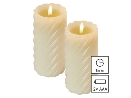 LED dekorace – vosková svíčka, 17 cm, 2x AAA, vnitřní, teplá bílá, 2 ks, časovač