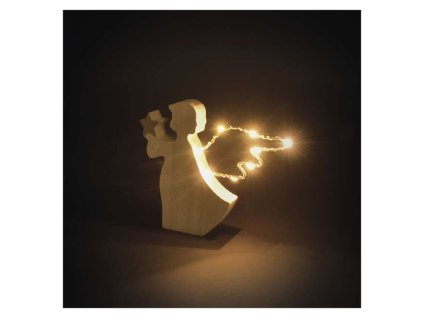 LED dekorace dřevěná – anděl, 13 cm, 2x AAA, vnitřní, teplá bílá, časovač
