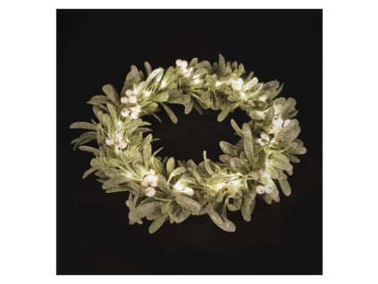 LED dekorace - věnec jmelí, 3x AA, teplá bílá, časovač