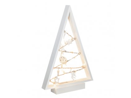 Solight LED dřevěný vánoční stromek s ozdobami, 15LED, přírodní dřevo, 37cm, 2x AA
