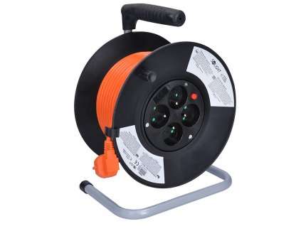 Solight prodlužovací přívod na bubnu, 4 zásuvky, 25m, oranžový kabel, 3x 1,5mm2