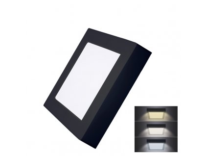 Solight LED mini panel CCT, přisazený, 12W, 900lm, 3000K, 4000K, 6000K, čtvercový, černá barva