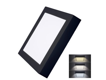 Solight LED mini panel CCT, přisazený, 18W, 1530lm, 3000K, 4000K, 6000K, čtvercový, černá barva