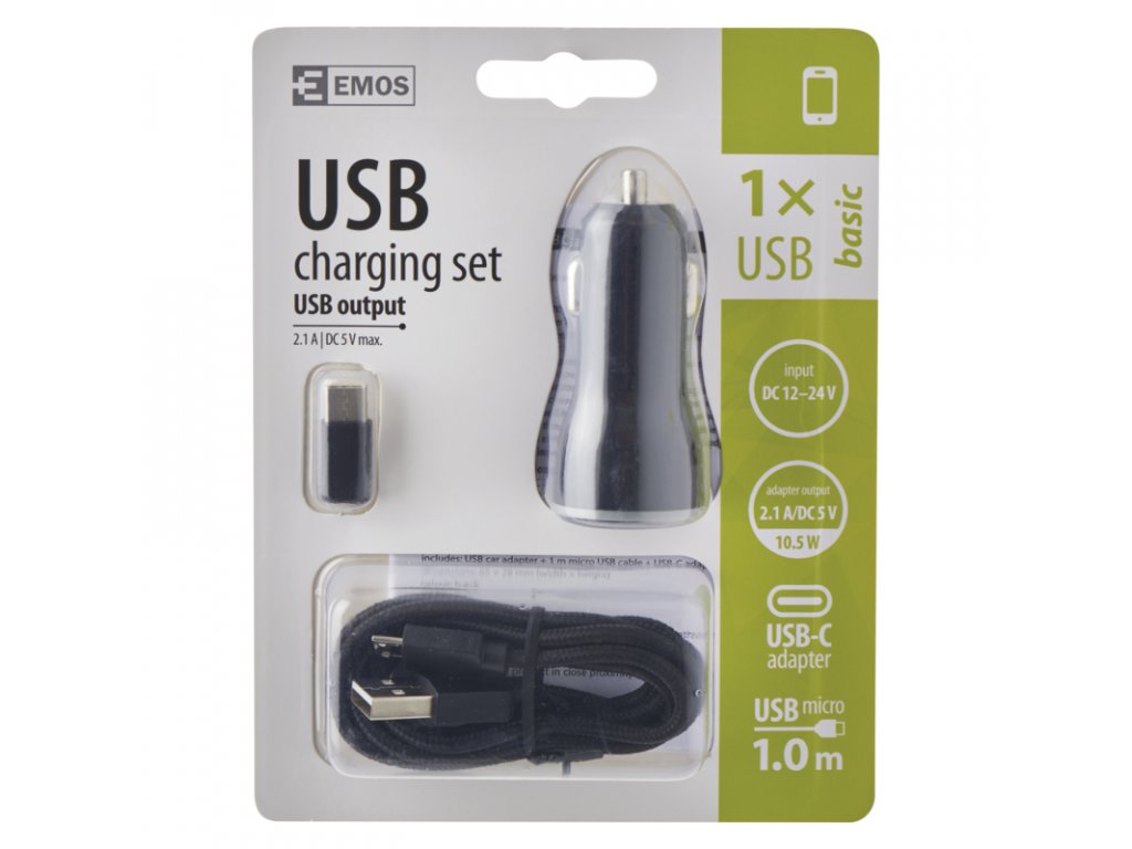 stave Start mikrocomputer USB car adapter 2.1A + micro USB cable + USB-C reducer | led-grower.eu