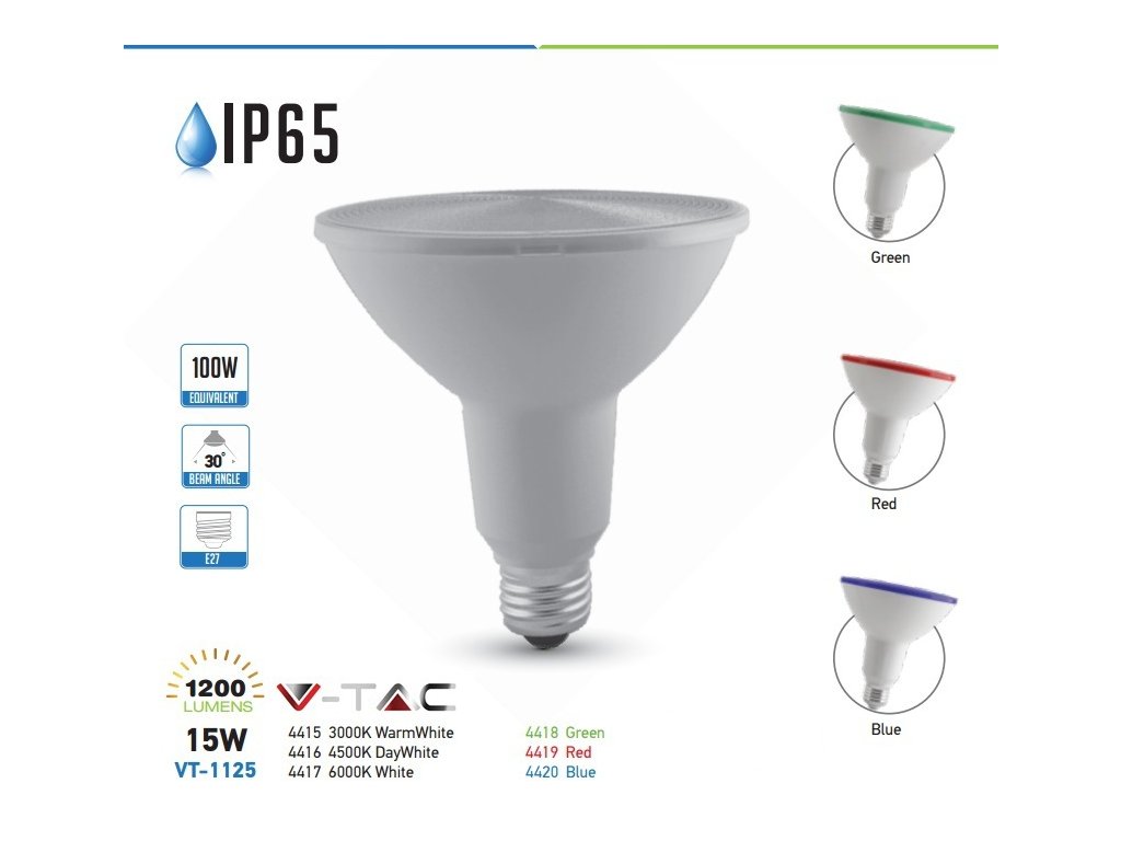 E27 LED Žárovka 15W, PAR38, IP65 (Farba Modrá)