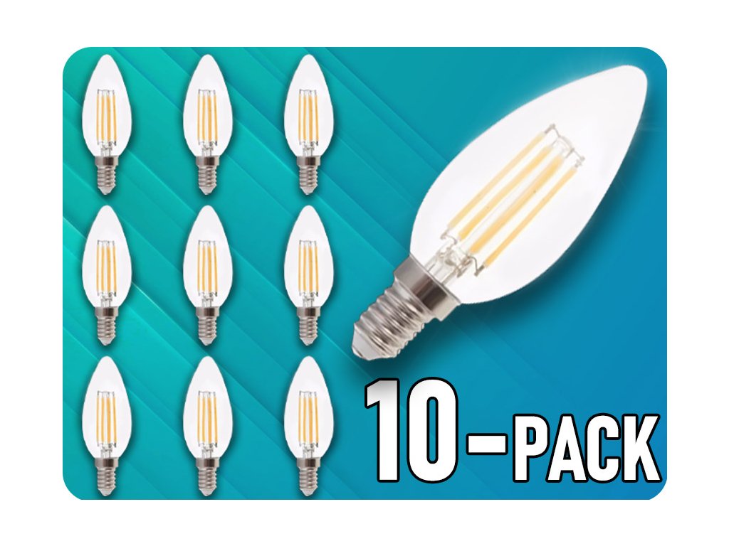 E14 Led Retro Filament Žárovka 4W, Svíčka - Balení 10 Kusů