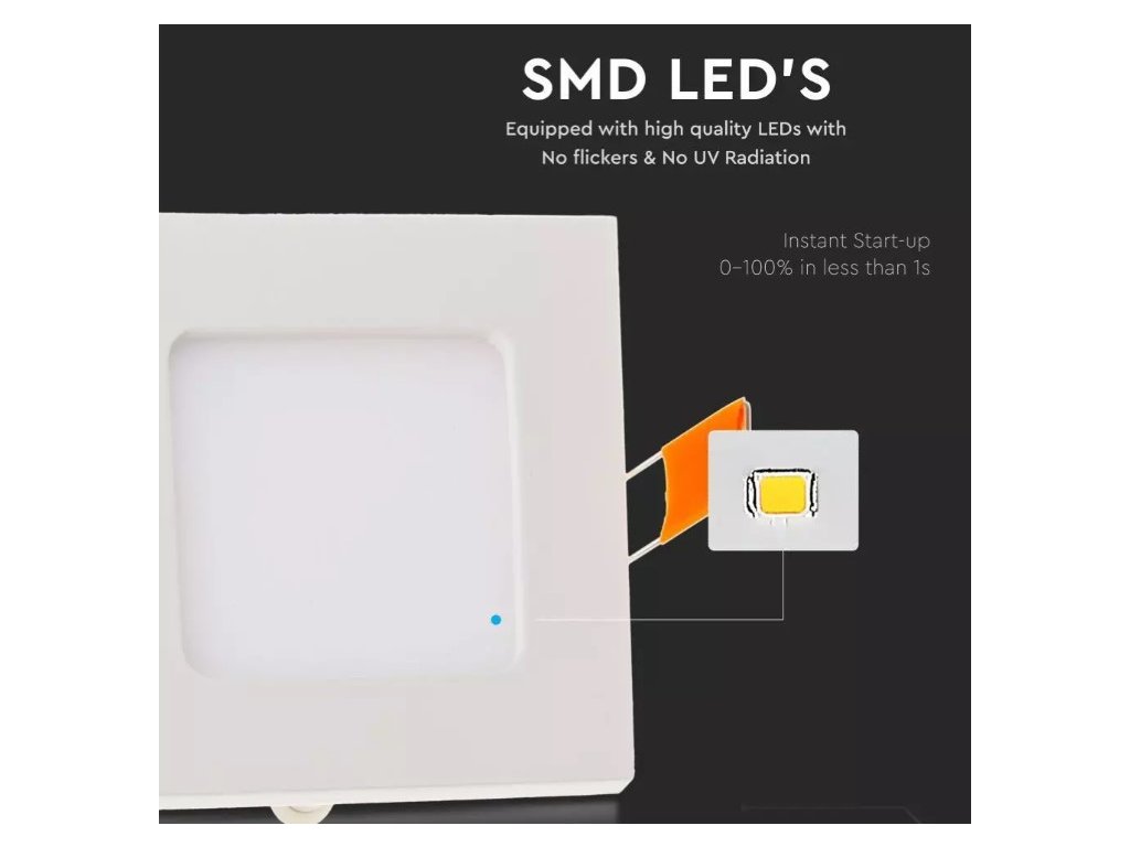 Led Panel 3W, Štvorcový, 210Lm, Bílý Rám (Farba svetla Studená bílá)