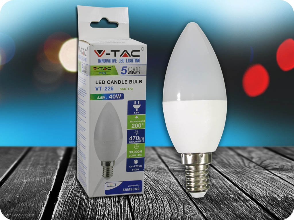 E14 LED ŽÁROVKA 5.5W, SVÍČKA, SAMSUNG CHIP - ZÁRUKA 5 LET! (Barva světla Studená bílá)