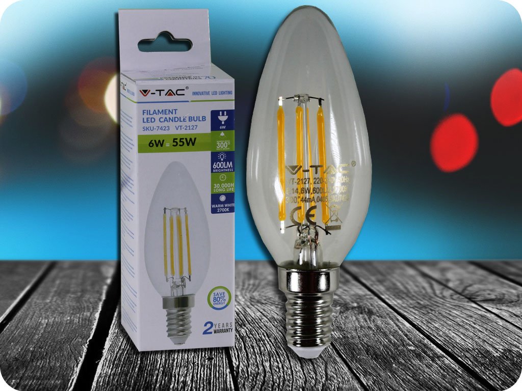 E14 LED RETRO FILAMENT ŽÁROVKA 6W (600LM), SVÍČKA (Barva světla Studená bílá 6400K)