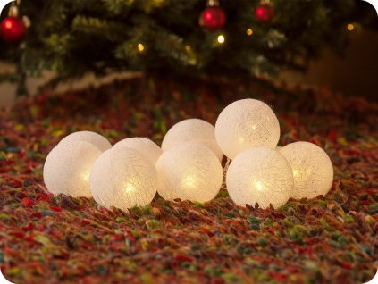 Solight LED řetěz, vánoční koule bavlněné, 10LED, 1m, 2x AA, IP20 [1V201]