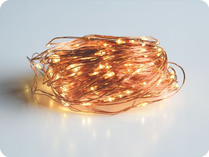LED dekorační řetěz 10m, 100LED, WW, 8 funkcí, s adaptérem, měď [X01100122]
