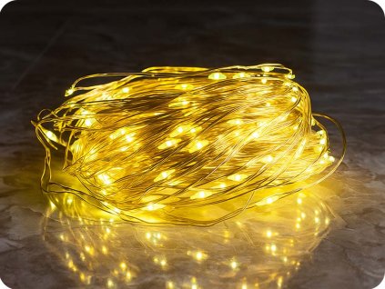 LED dekorační řetěz 30m, 300 LED, WW, 8 funkcí, s adaptérem, zlatá měď [X01300132]