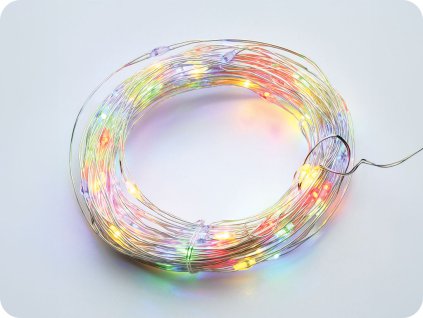 LED dekorační řetěz 30m, 300LED, RGB, 8 funkcí, s adaptérem, stříbrná měď [X01300312]