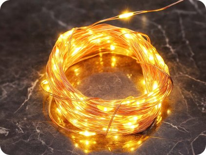 LED dekorační řetěz 1.2m, 12LED, 2xAA, teplá bílá, bez funkcí, měď [X0112121]
