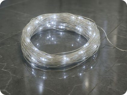 LED dekorační řetěz 5m, 50LED, 3xAA, studená bílá, bez funkcí, stříbrná [X0150211]