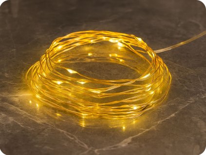 LED dekorační řetěz 5m, 50 LED, 3xAA, teplá bílá, bez funkcí, zlatá [X0150131]