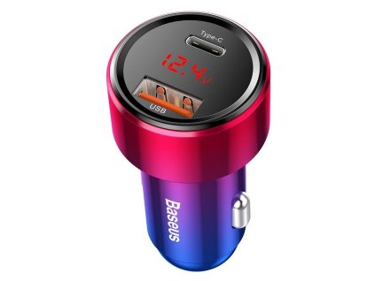 Nabíjecí adaptér do auta Baseus Magic USB + USB-C QC 4.0, PD 45W/6A, červený + modrý [019263]
