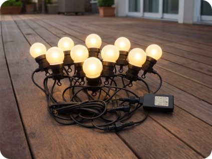 LED Řetězové svítidlo LED žárovky 10x0,5W, 480lm, 5m, 24V, IP44