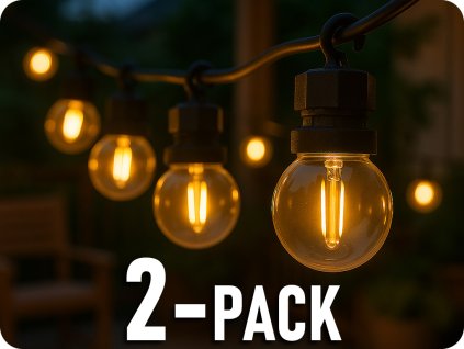 LED světelný řetěz, 5m, 10x0.4W, 550lm, IP44, 3000K/2-PACK!