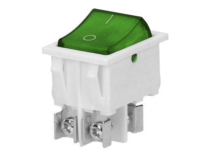 Vypínač kolébkový I/O zelený, hranatý, podsvícený, 16A/230V, bílý [OR-AE-13179/G/W]