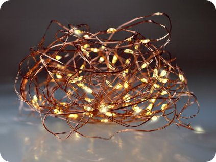 Solight vánoční řetěz měděný, 100x mini LED, 10m, 3xAA, teplé světlo [1V54-WW]