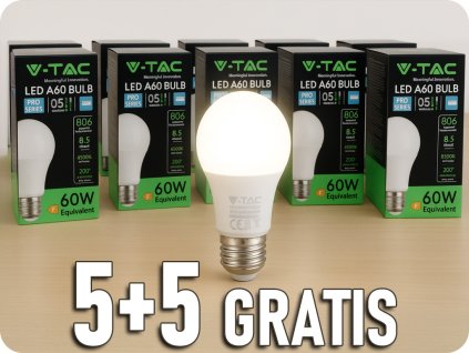 E27 LED žárovka 8,5W, 806lm, SAMSUNG chip, A60, 5+5 zdarma!