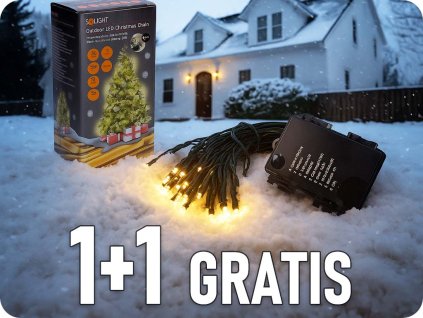 LED venkovní vánoční řetěz, 50LED, 5m, 3m přívod, 8 funkcí, IP44, 3x AA, teplá bílá, 1+1 zdarma! [1V53-WW]