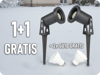Zahradní zapichovací svítidlo na GU10, hliník, IP65, 1+1 zdarma + 2x žárovka GU10 zdarma!