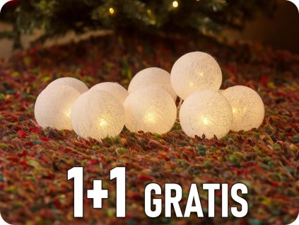LED řetěz, vánoční koule bavlněné, 10LED, 1m, 2x AA, 1+1 zdarma! [1V201]