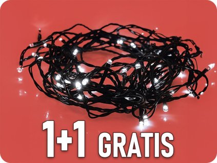 LED venkovní vánoční řetěz, 50LED, 5m, přívod 3m, 8 funkcí, časovač, IP44 studená bílá, 1+1 zdarma! [1V110-W]