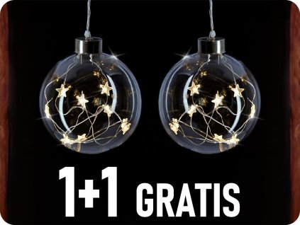 LED vánoční koule skleněná, 10LED, 2xAA, 1+1 zdarma! [1V204]