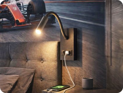 LED lampa k posteli 3W, 120lm, CREE CHIP, USB-C+USB, černá