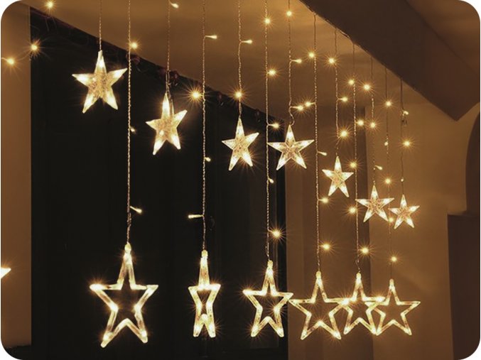 Solight LED vánoční závěs, hvězdy, šířka 1,8m, 77LED, IP20, 3xAA, USB [1V227]