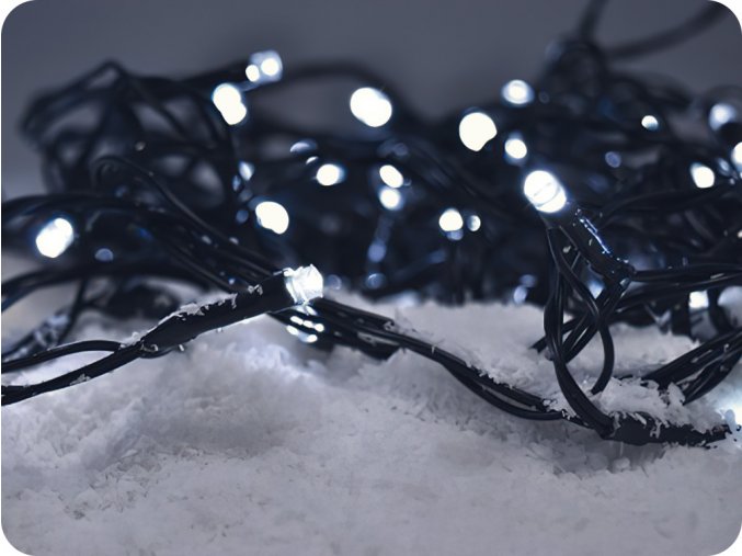 Solight LED venkovní vánoční řetěz, 50LED, 5m, 3m přívod, 8 funkcí, IP44, 3x AA, studená bílá [1V53-W]