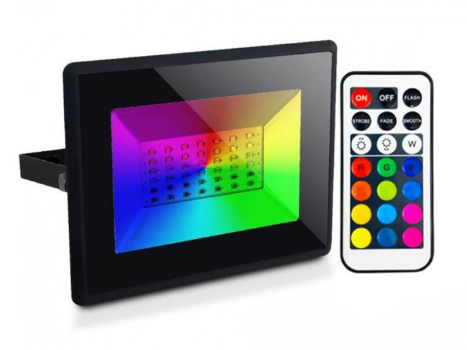 LED reflektor RGB s infračerveným dálkovým ovládáním, 30W, IP65, černý