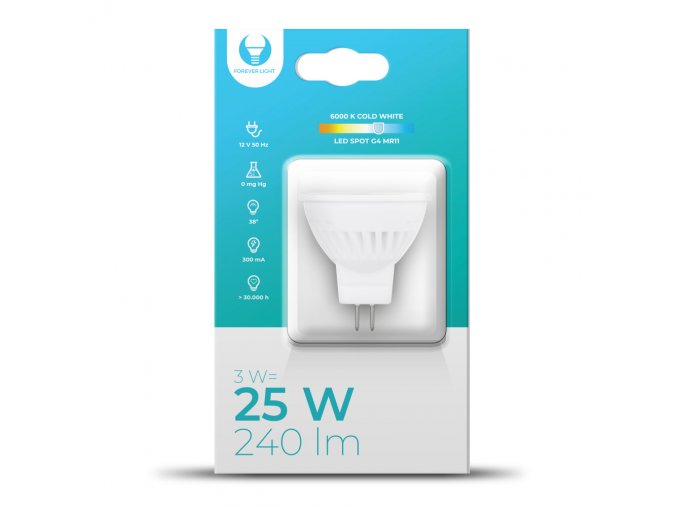 LED žárovka G4, MR11, 3W, 240LM, 12V, 38°, Forever Light