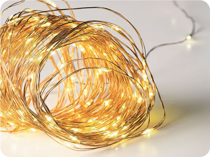 LED dekorační řetěz 20m, 200LED, WW, 8 funkcí, s adaptérem, zlatá měď [X01200132]
