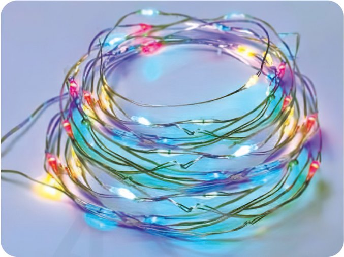LED dekorační řetěz 20m, 200LED, RGB, 8 funkcí, s adaptérem, stříbrná měď [X01200312]
