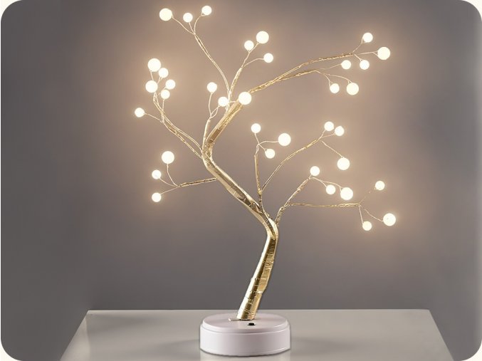 LED zlatý stromek na stůl, svítící kuličky, 3.6W, 3xAA/USB, 36LED, 50cm, teplá bílá, IP20 [X1036152]