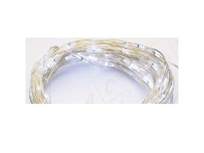 LED dekorační řetěz 2m, 20LED, 2xAA, studená bílá, bez funkcí, stříbrná [X0120211]