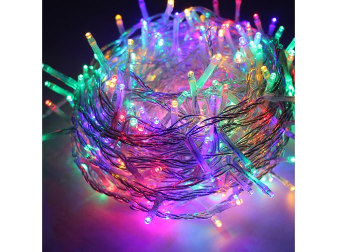 LED vnější vánoční řetěz, 300 LED, 14.95m, přívod 3m, 8 funkcí, IP44, průsvitný kabel, RGBY [X08300322]