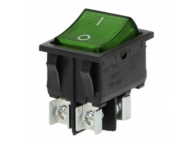 Vypínač kolébkový I/O zelený hranatý, podsvícený, 16A/230V, černý [OR-AE-13179/G/B]