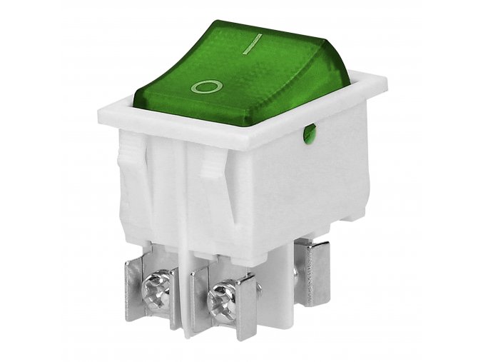 Vypínač kolébkový I/O zelený, hranatý, podsvícený, 16A/230V, bílý [OR-AE-13179/G/W]
