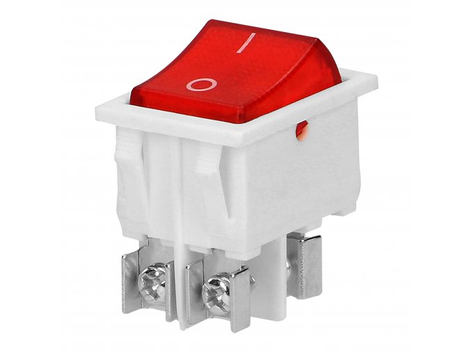 Vypínač kolébkový I/O, červený, hranatý, podsvícený, 16A/230V, bílý [OR-AE-13179/R/W]